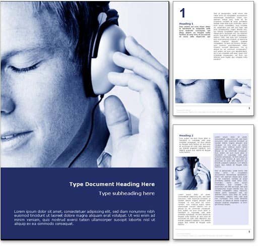 Royalty Free Listening To Music Microsoft Word Template In Blue